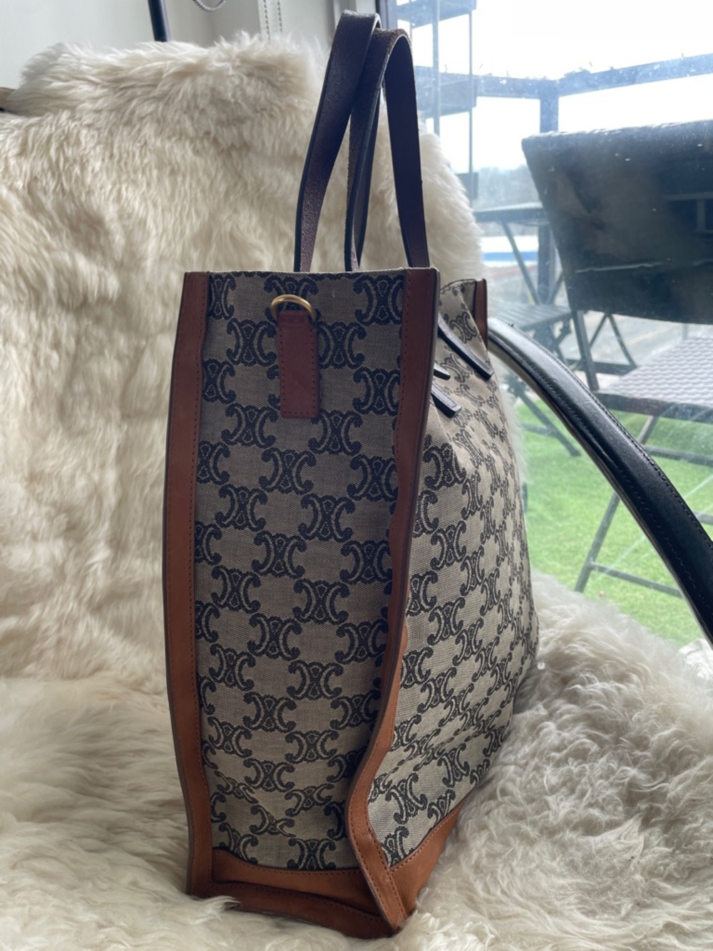 Celine Brown and Beige Canvas Logo Tote - Picture 4 of 9